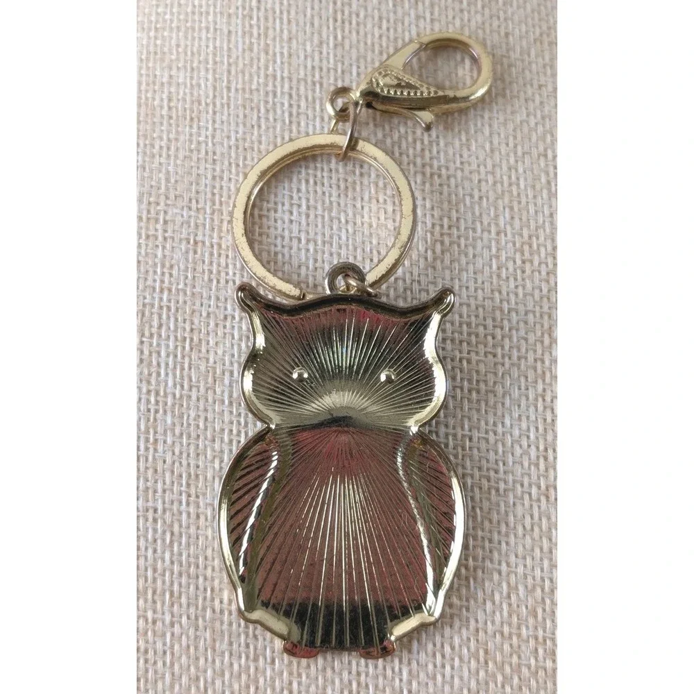Turquoise Enamel Owl Keychain Rhinestone Gold Tone Owl Bag Charm‎